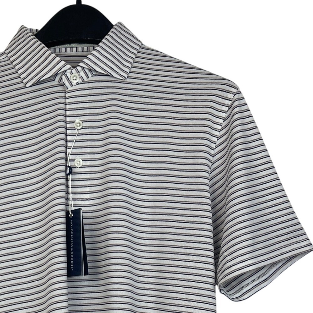 Men's Striped Polo Shirt - White with Black Stripes